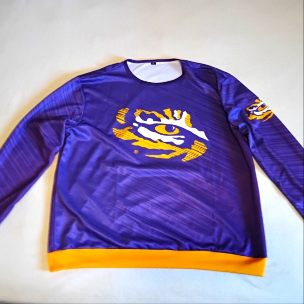 LSU Long-Sleeved Shirt size XXL! Roomy and Big! Shiny Purple Color W/ Gold Trim!